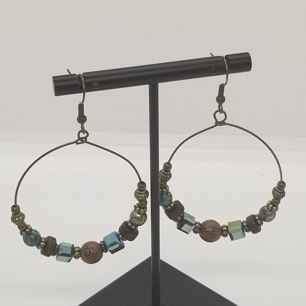 earthy beaded loop dangle earrings